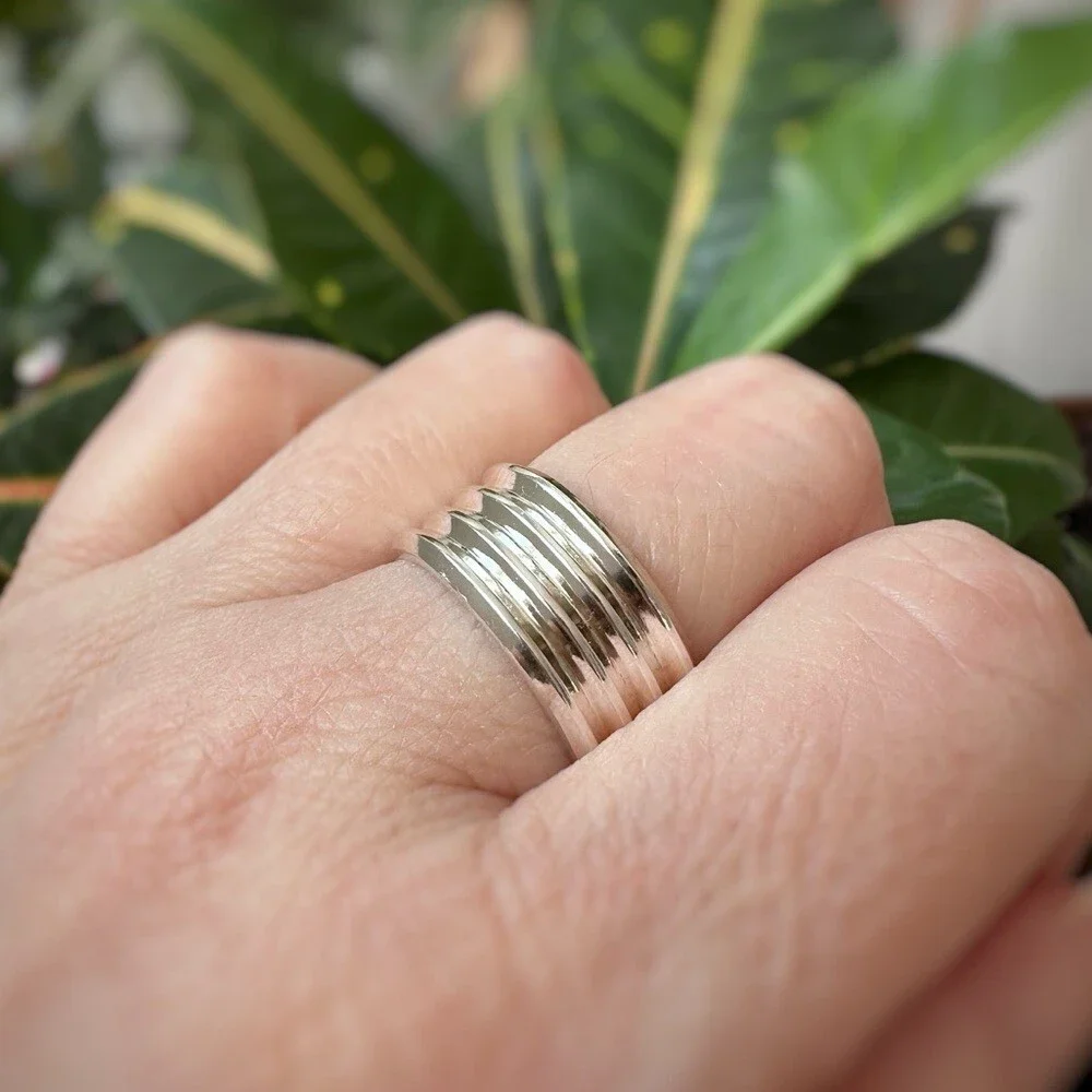 Men’s Sterling Silver Multi Band Open Cuff Ring Linear Pinstripe Cigar Band Ring